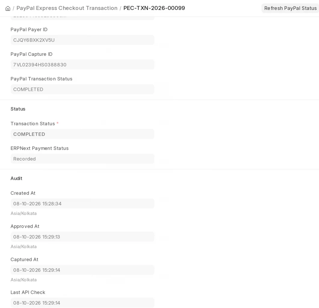 PayPal Express Checkout status