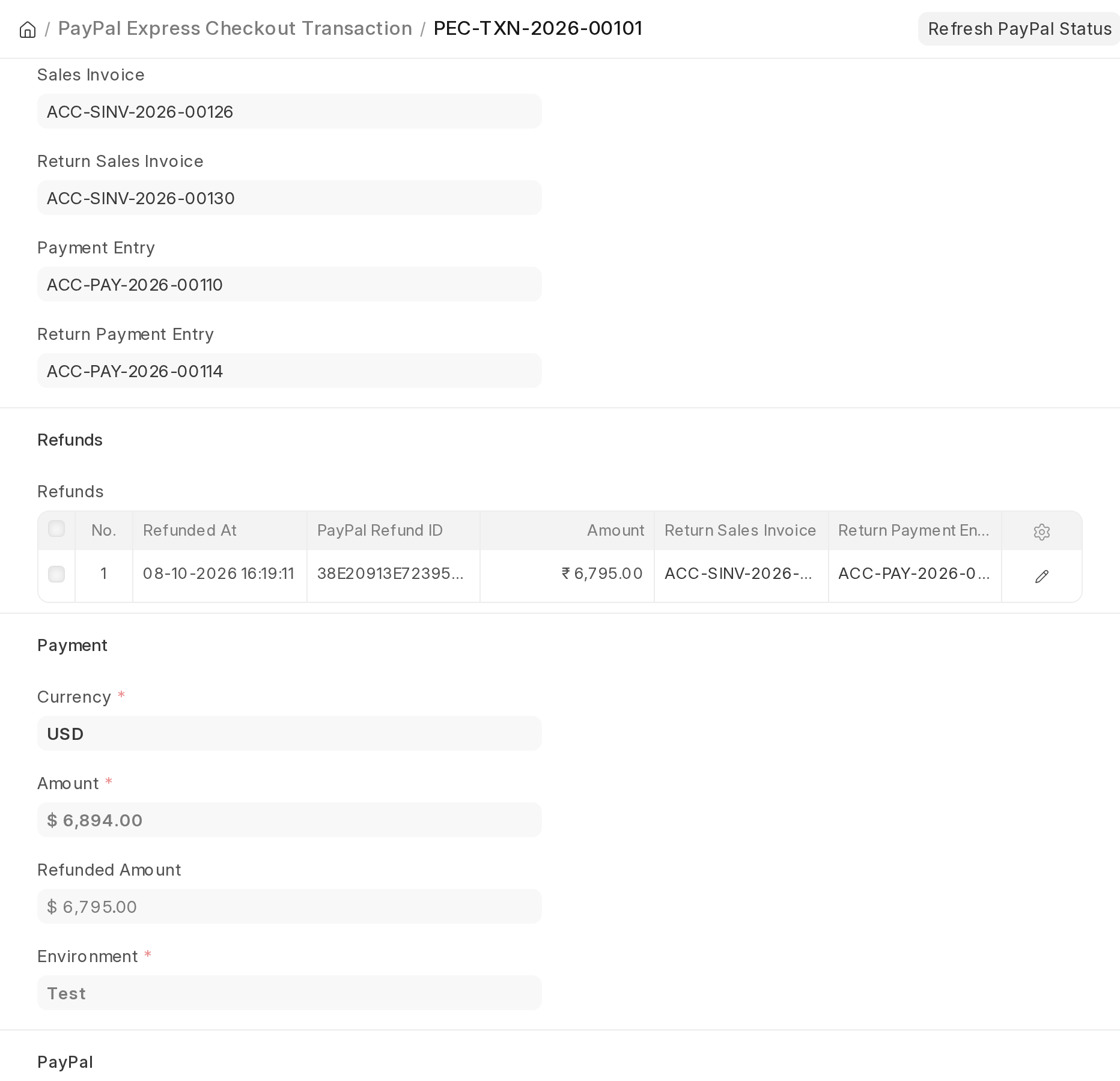 PayPal Express Checkout partial refund