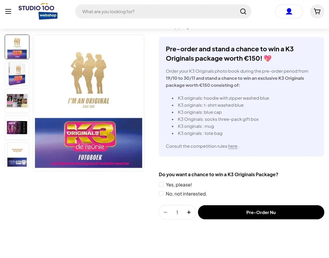 webshop-studi-100-products-k3-originals-fotoboek-bidding