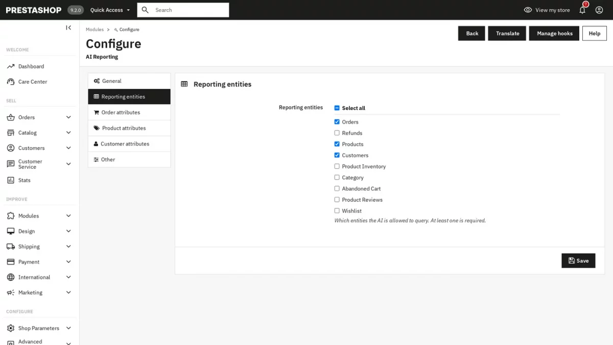 General configuration tab