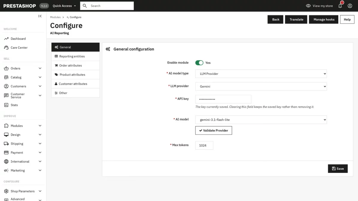 General configuration tab