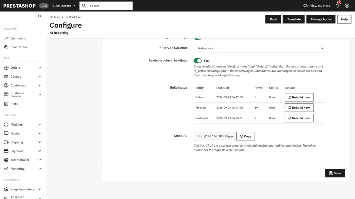 Other configuration tab, with flat tables rebuilt