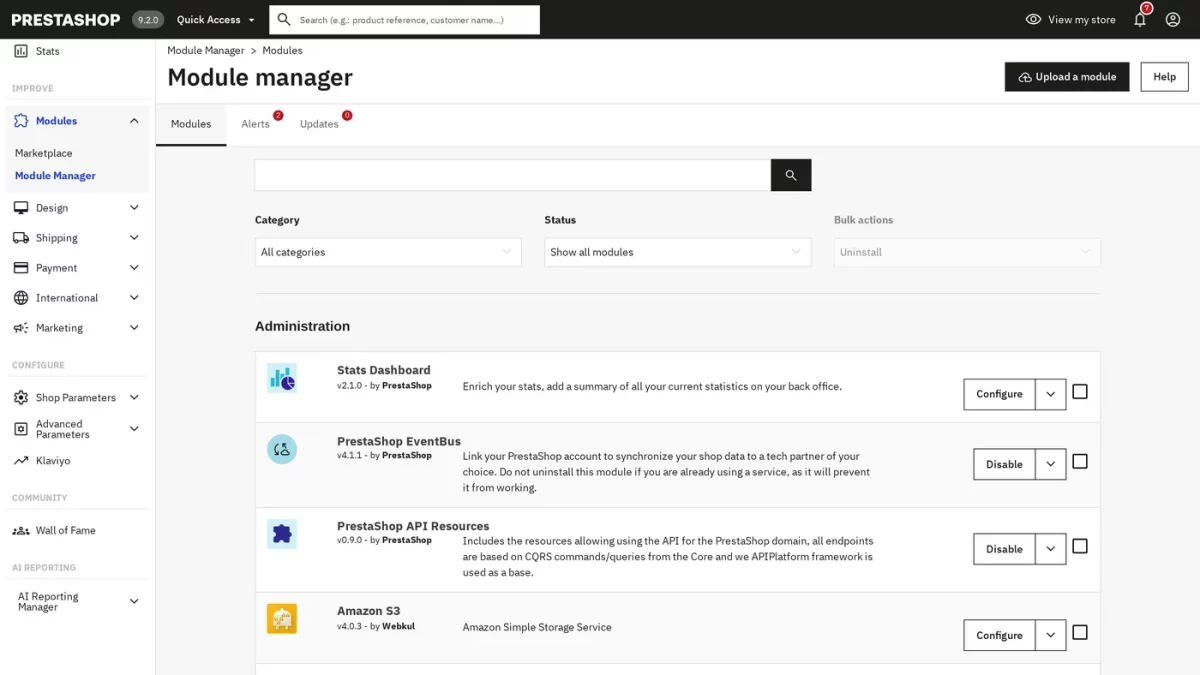 AI Reporting listed in the Module Manager
