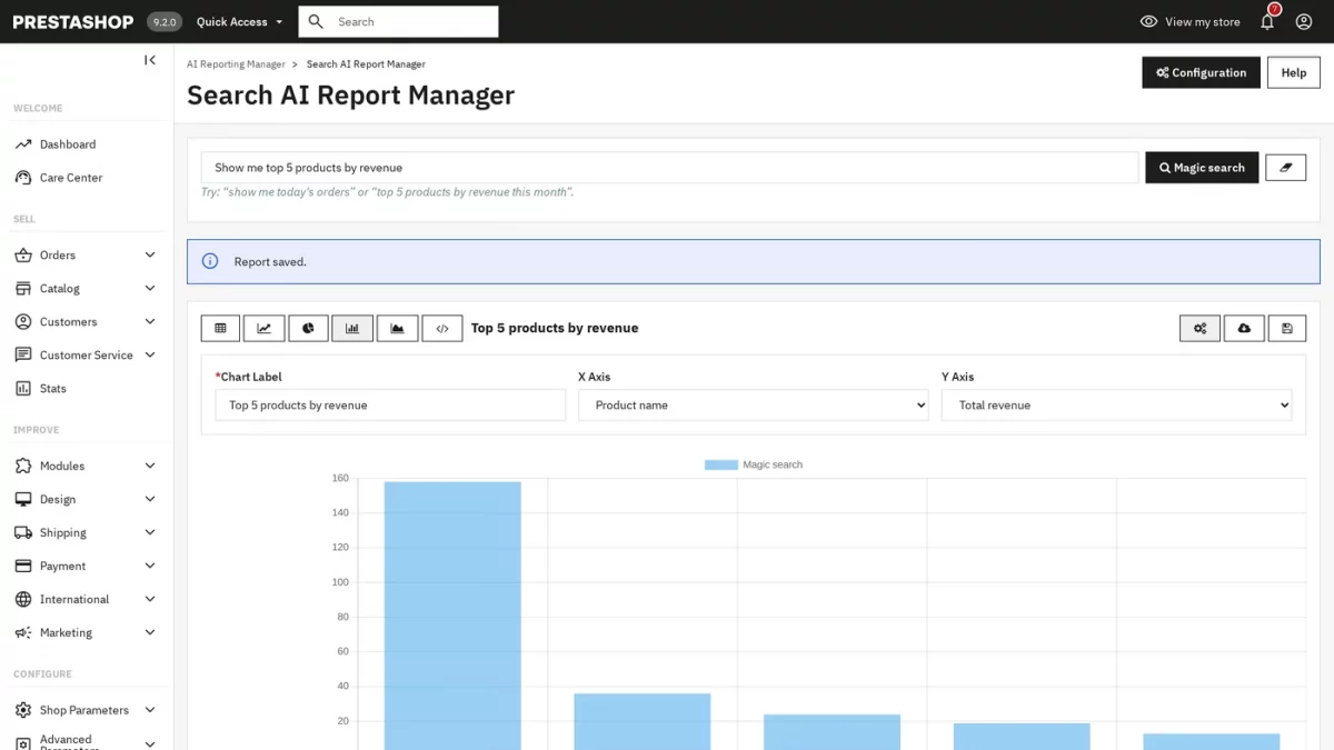 Saving a report from the Search page