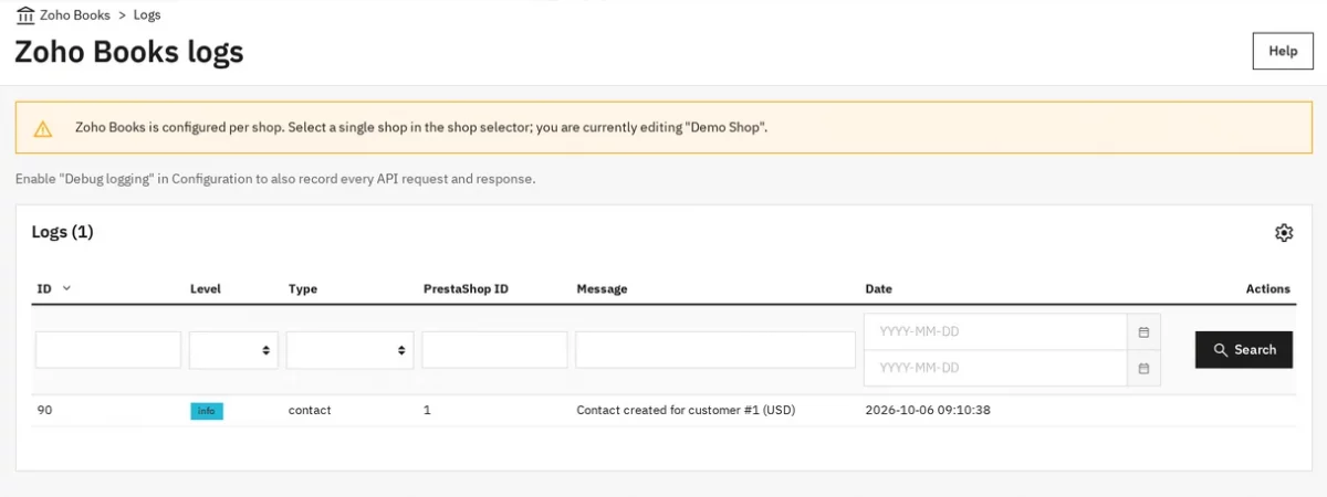 zoho books logs
